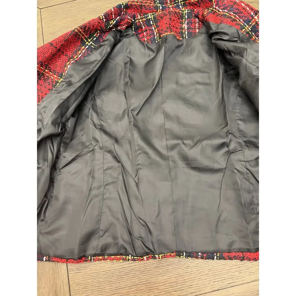 NWOT Red Plaid Tweed Blazer Gold Buttons Double Breasted Women XL - Picture 6 of 7